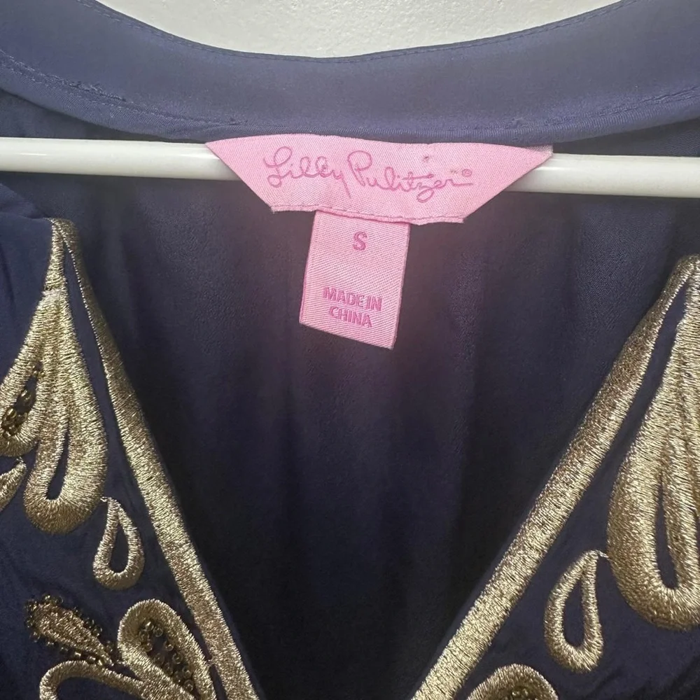 Lilly Pulitzer Bryce Top True Navy 100% Silk Size Small